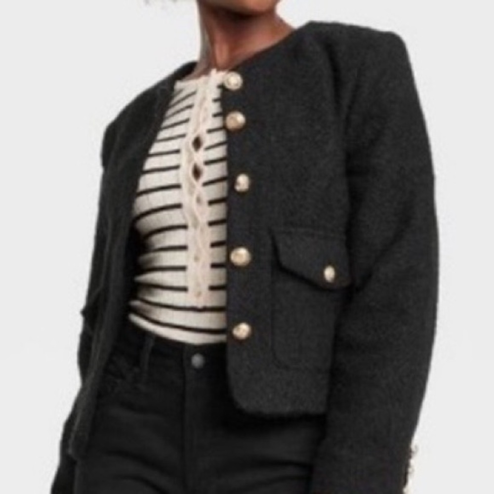 Universal Thread Black Boucle Blazer with Gold Buttons Size L